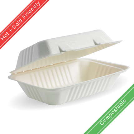 9*6*3" Clamshell (900ml) White Sugarcane 250's - Value Pack Perth