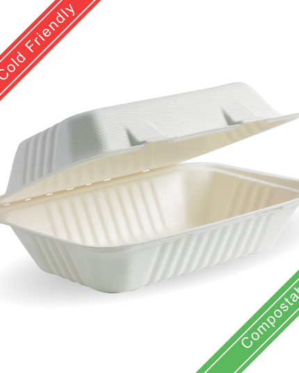 9*6*3" Clamshell (900ml) White Sugarcane 250's - Value Pack Perth