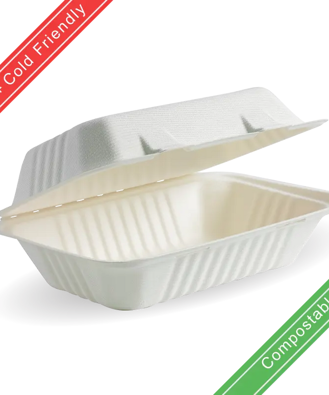 9*6*3" Clamshell (900ml) White Sugarcane 250's - Value Pack Perth