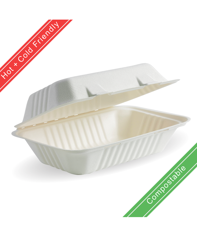 9*6*3" Clamshell (900ml) White Sugarcane 250's - Value Pack Perth