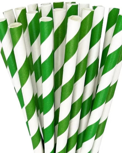 Straws Paper 10mm Jumbo Straw (Green & White Strips) 100's