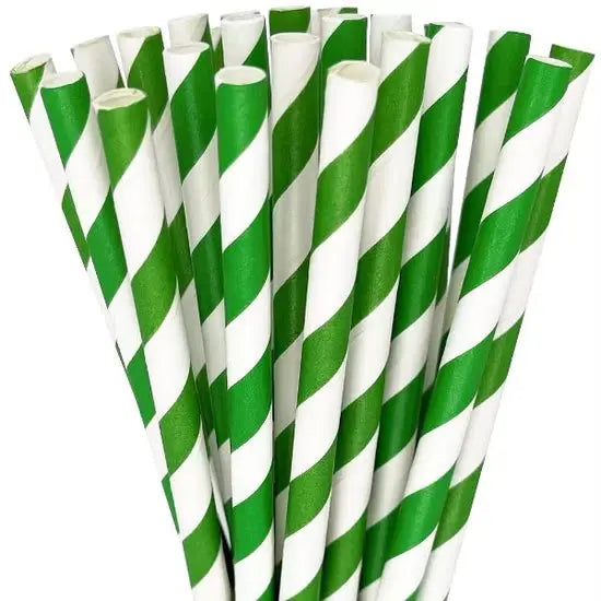 Straws Paper 10mm Jumbo Straw (Green & White Strips) 1000's Value Pack Perth
