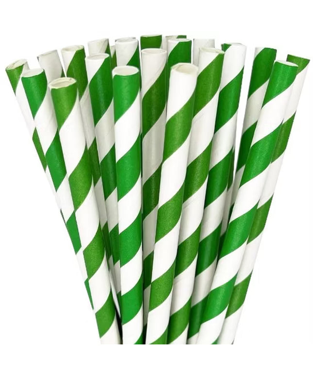 Straws Paper 10mm Jumbo Straw (Green & White Strips) 100's