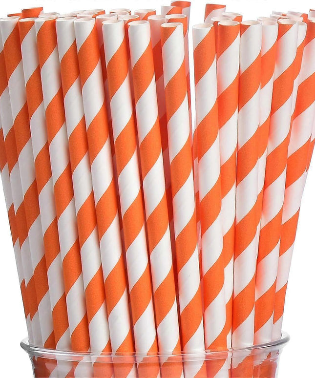 Straws Paper 10mm Jumbo Straw (Orange & White Strips) 1000's