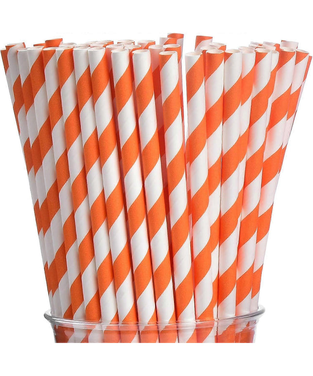Straws Paper 10mm Jumbo Straw (Orange & White Strips) 1000's