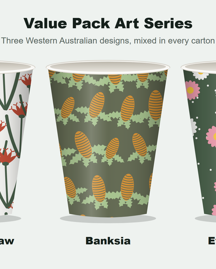 Art Series Single Wall Coffee Cup – 12oz, 90mm, Mixed Designs (1000/ctn)