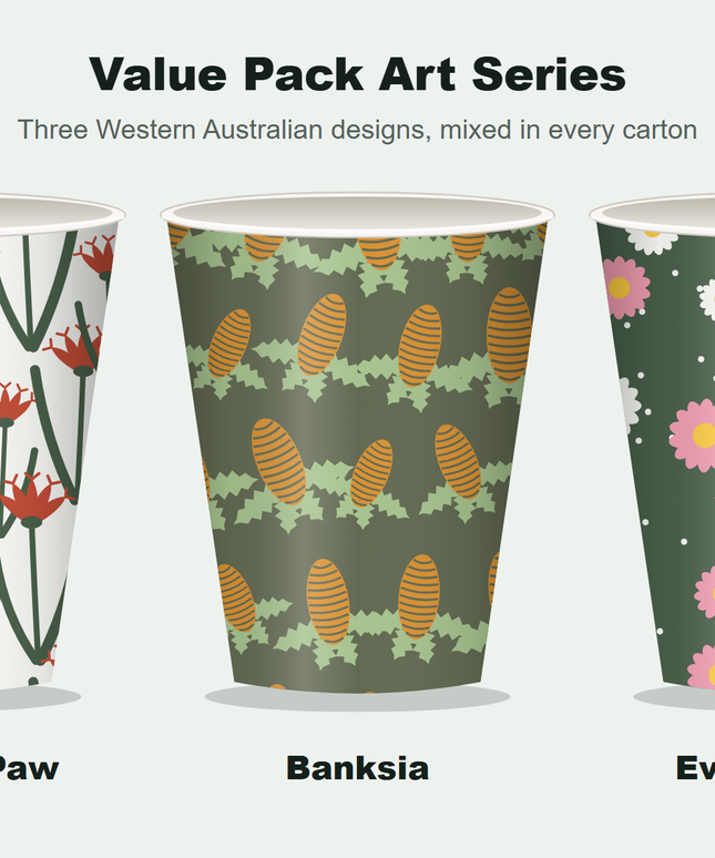 Art Series Single Wall Coffee Cup – 12oz, 90mm, Mixed Designs (1000/ctn)