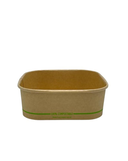 1000ml PLA square deli container, kraft, 100% compostable