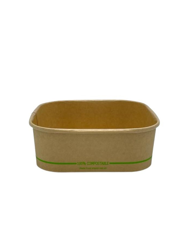 1000ml PLA square deli container, kraft, 100% compostable