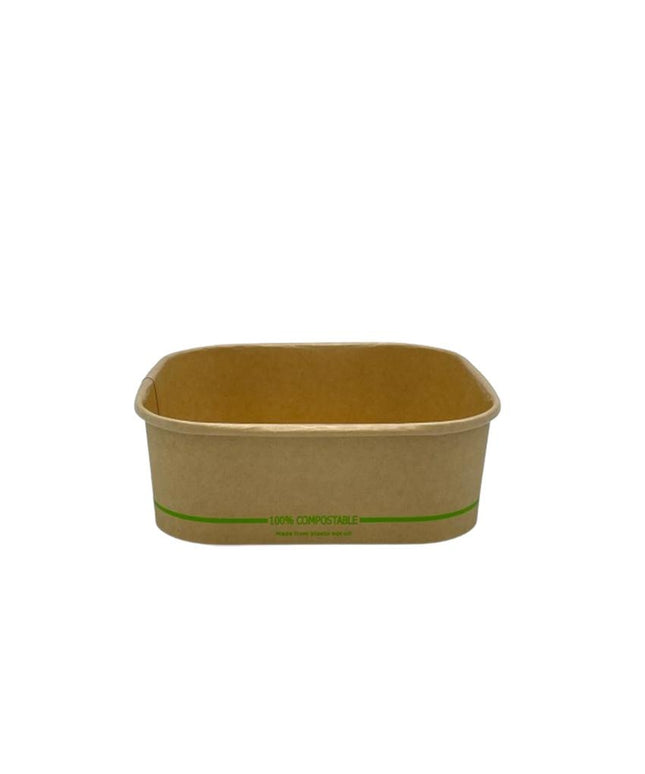 1000ml PLA square deli container, kraft, 100% compostable