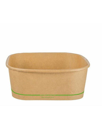1300ml PLA square deli container, kraft, 100% compostable