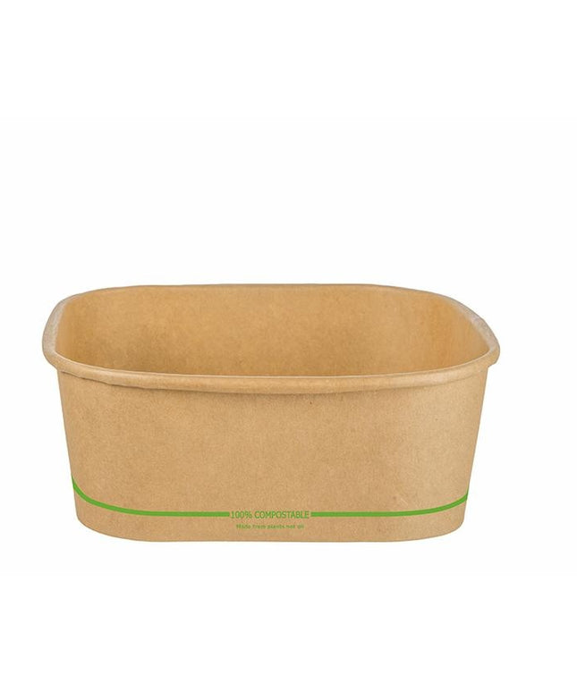 1300ml PLA square deli container, kraft, 100% compostable