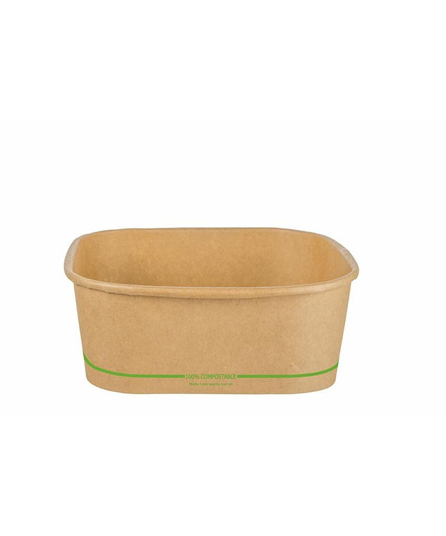 1300ml PLA square deli container, kraft, 100% compostable
